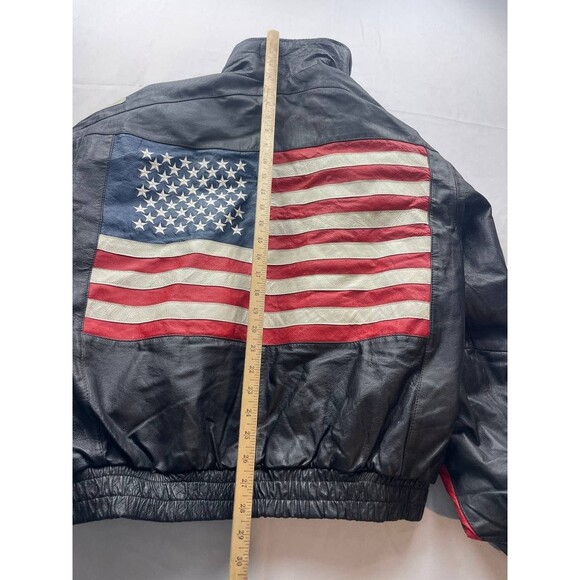 Leather World by Lucky Leather Mens Jacket Large Black Motorcycle Patriotic - Picture 8 of 8